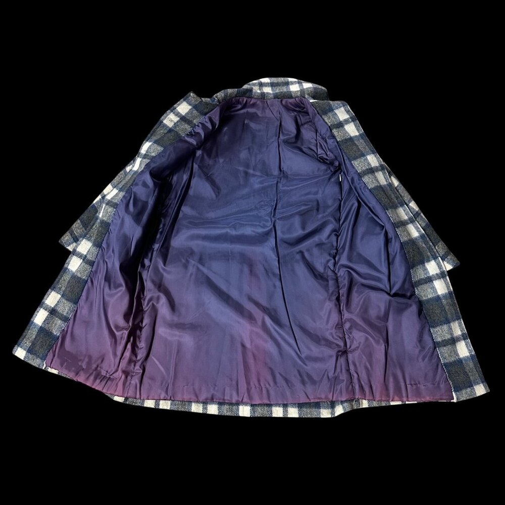 Vintage Womens Coat Scarf Plaid Wool Blend Union Made USA Blue White 1970s - Picture 4 of 8